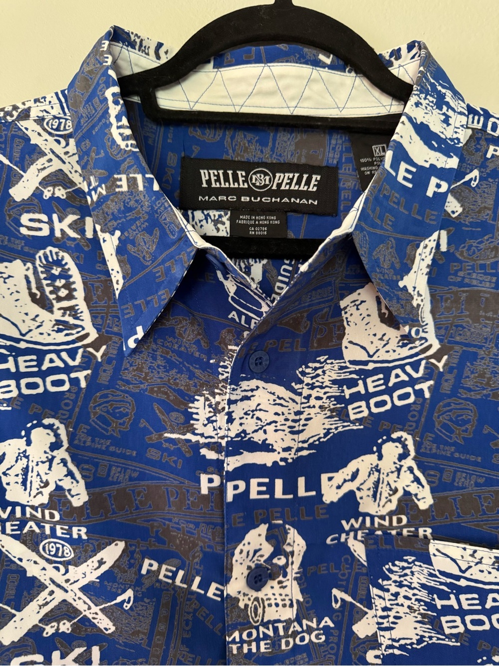 Vintage Y2K Pelle Pelle Blue Ski Graphic Long Sleeve Button-Up Shirt XL